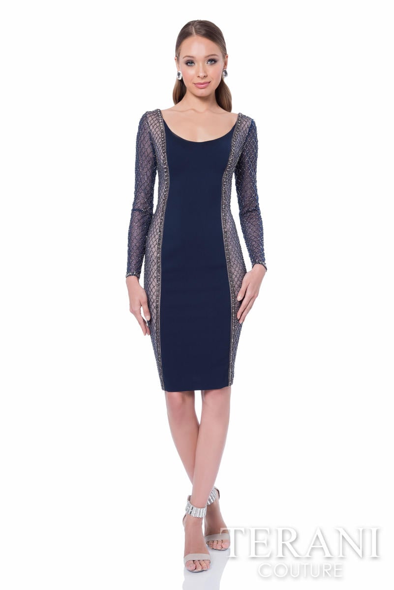 Terani Cocktail Dress 1611C0023 - Navy Nude