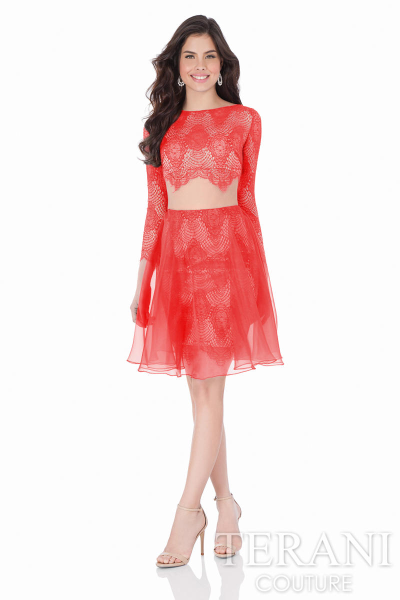 Terani Homecoming Dress 1621H1035 - Red/Nude