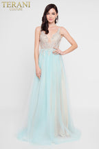 Terani Prom Dress 1811P5206 - Blue/Nude