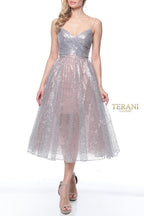 Terani Cocktail Dress 1922C0049 - Blush Silver