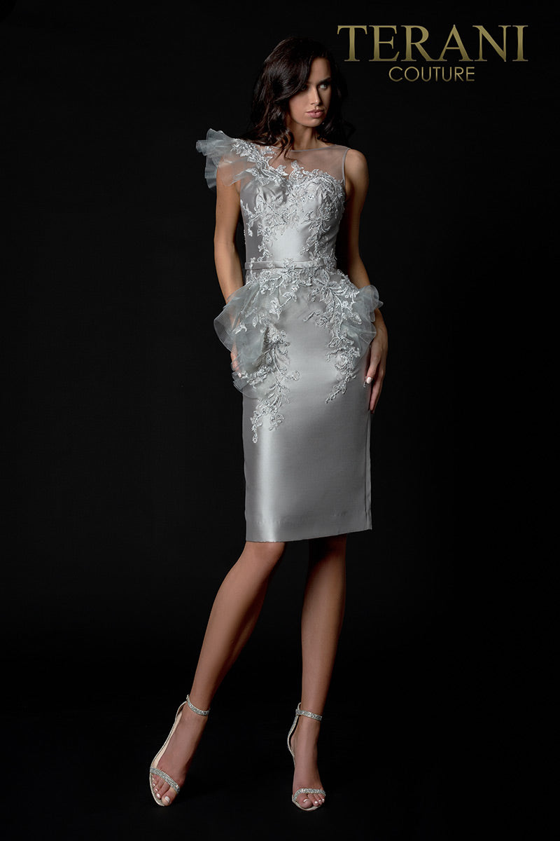 Terani Cocktail Dress 2021C2613 - Taupe Silver