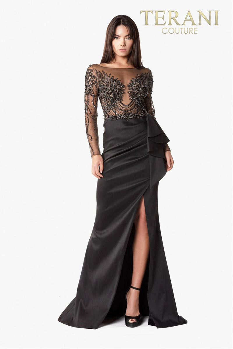 Terani Winter Evening Gown 2021E2878 - Black Nude