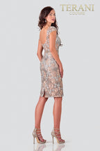 Terani Cocktail Dress 2111C4559 - Pewter Bronze