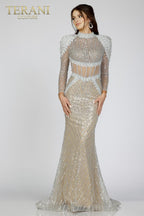 Terani Evenings Dress 231E0528 - Silver Nude