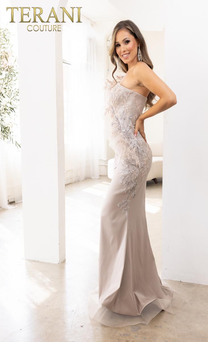 Terani Evenings Dress 241E2485 - Taupe