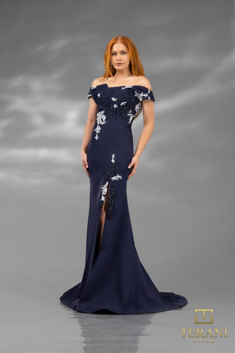 Terani Evenings Dress 251E4237 - Navy Gray