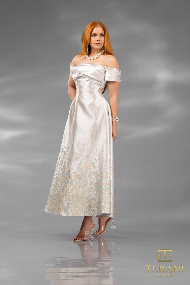 Terani Cocktail Dress 252C5508 - Silver Lt Green