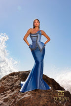 Terani Evenings Dress 252E5147 - Slate Denim