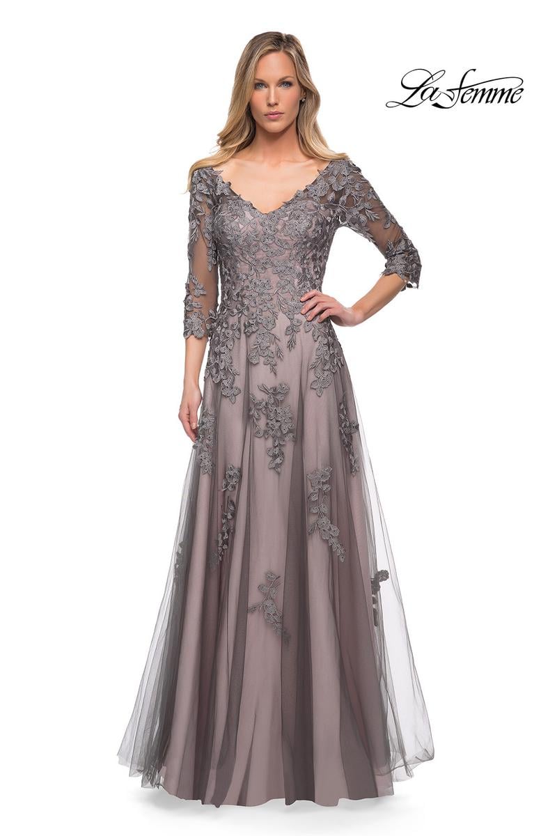La Femme Evening Dress 29205 - Pink/Gray