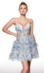 Alyce Paris Homecoming Dress 30013 - Blue/White Rose