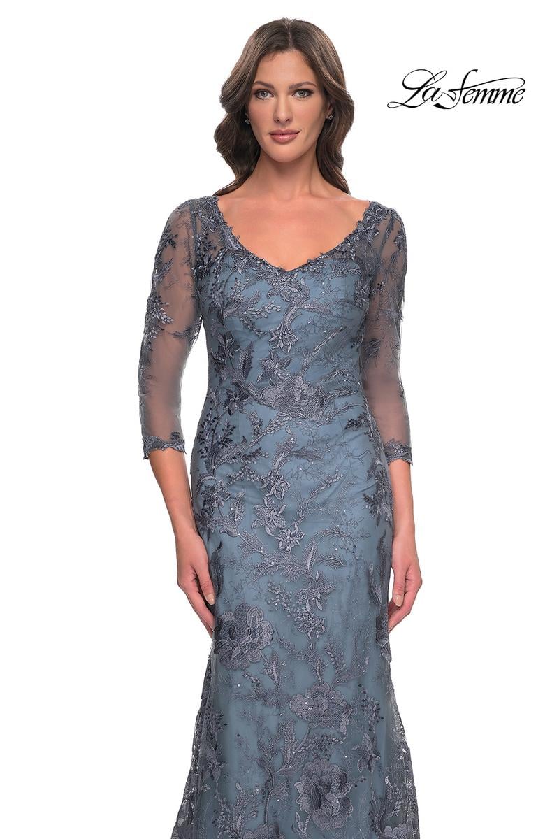 La Femme Evening Dress 30130 - Smoky Blue