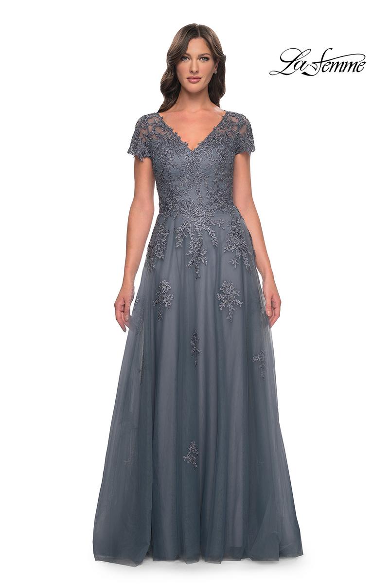 La Femme Evening Dress 30228 - Slate Blue