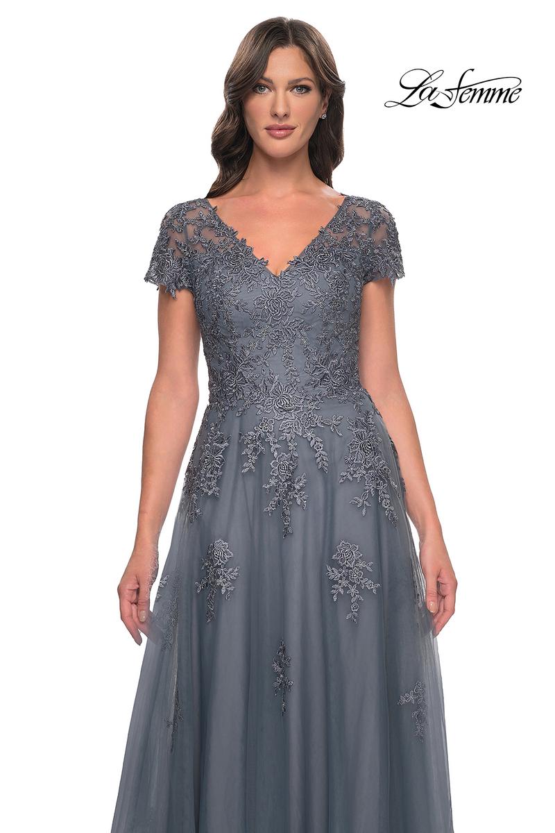 La Femme Evening Dress 30228 - Slate Blue