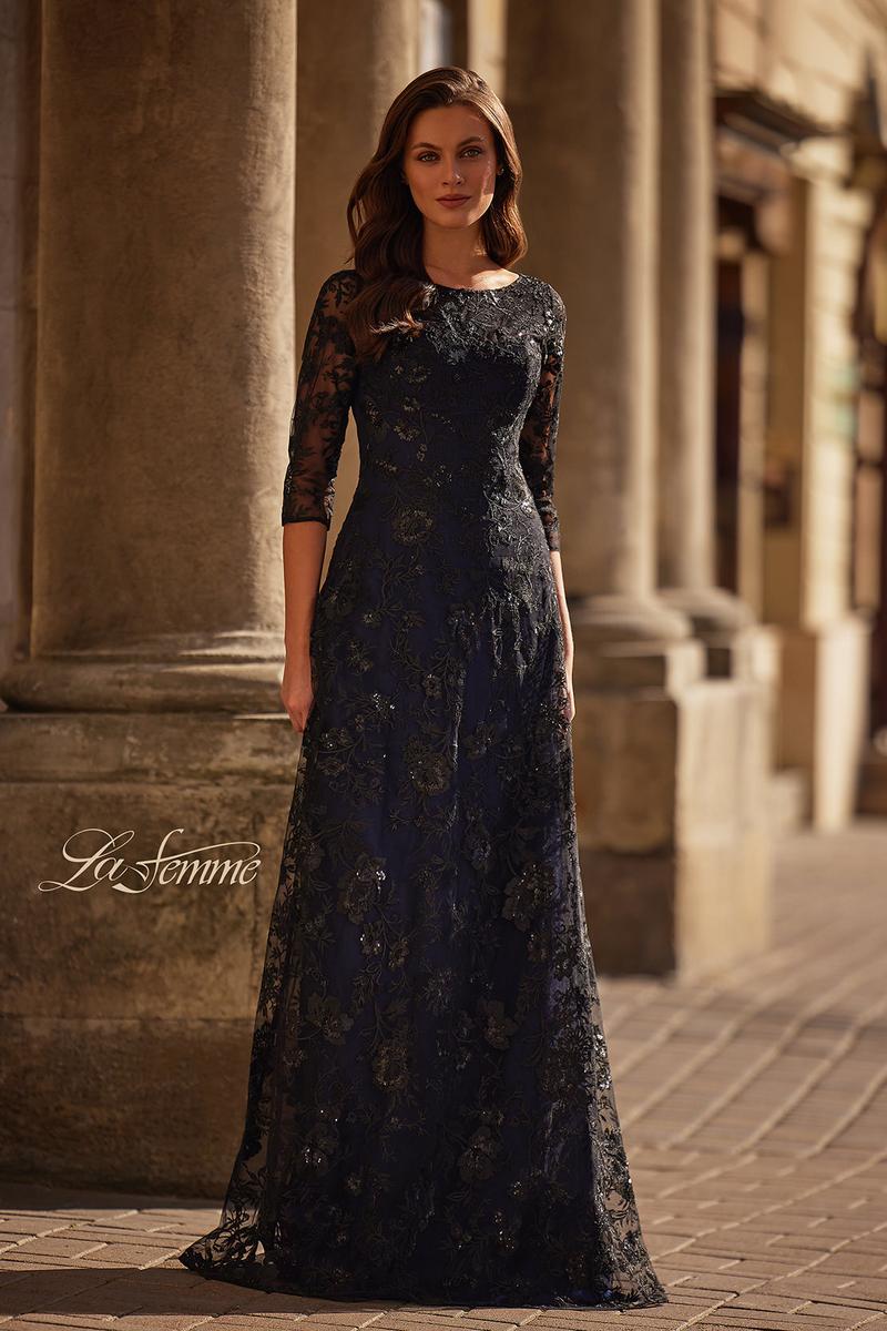 La Femme Evening Dress 30825 - Black/Navy