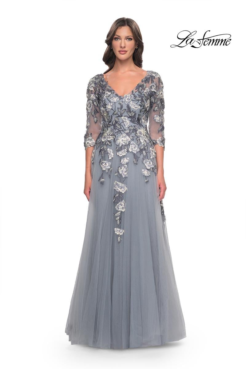 La Femme Evening Dress 30968 - Slate Blue