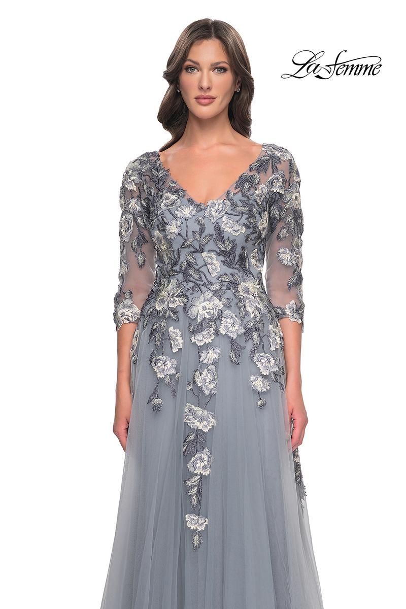 La Femme Evening Dress 30968 - Slate Blue