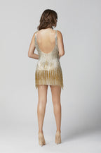 Primavera Couture Short Dress 3113 - Nude Gold