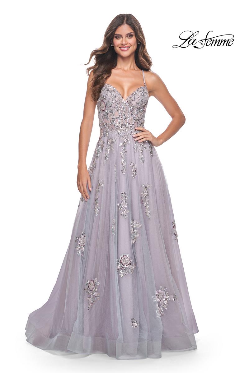 La Femme Dress 32200 - LAVENDER/GRAY