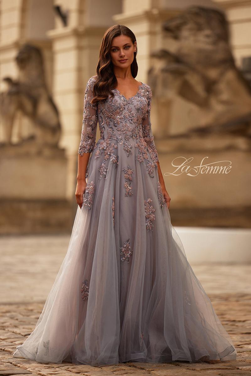 La Femme Evening Dress 32605 - Pink/Silver