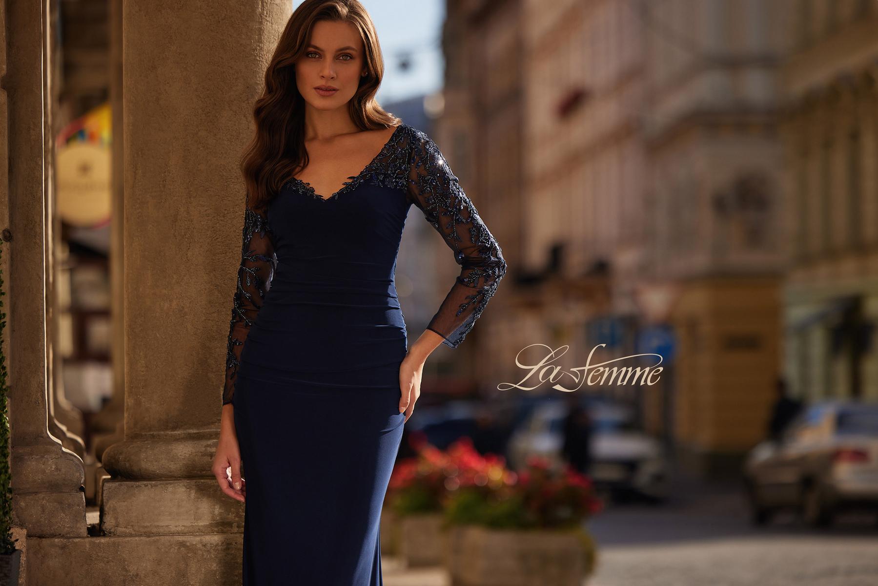 La Femme Evening Dress 32609 - Navy