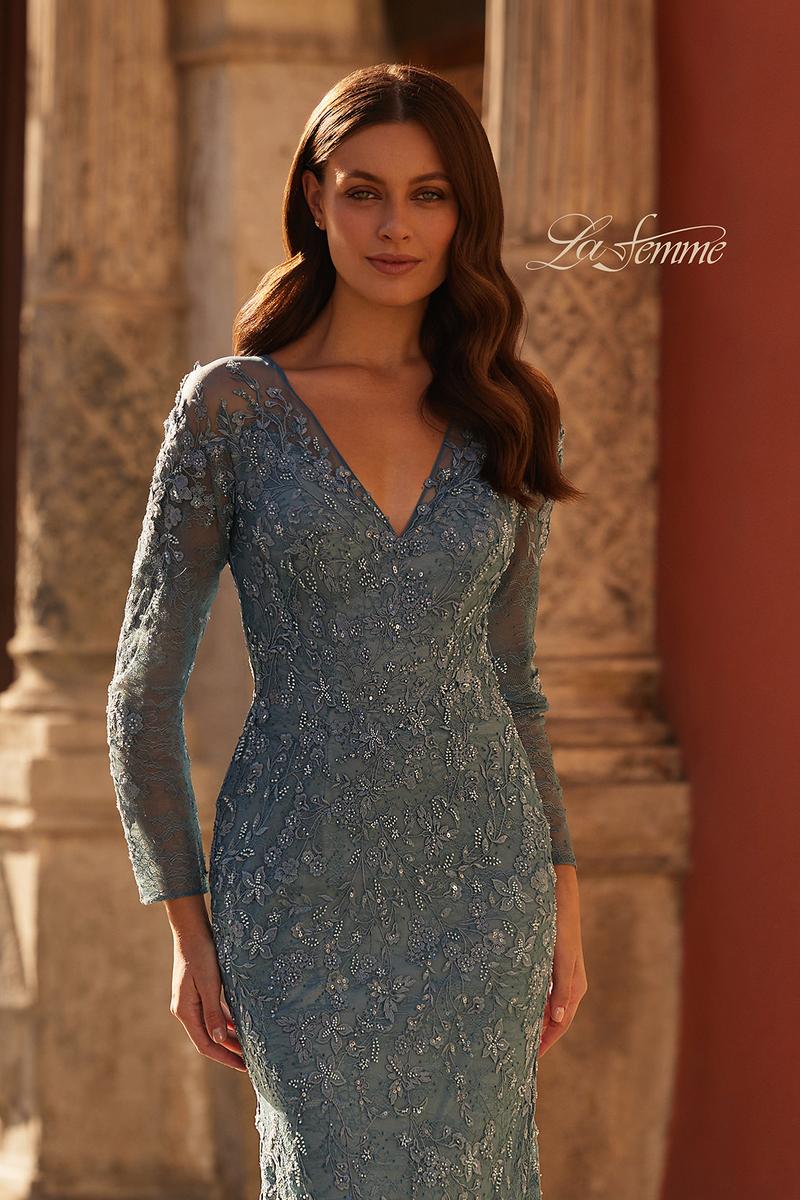 La Femme Evening Dress 32611 - Slate Blue