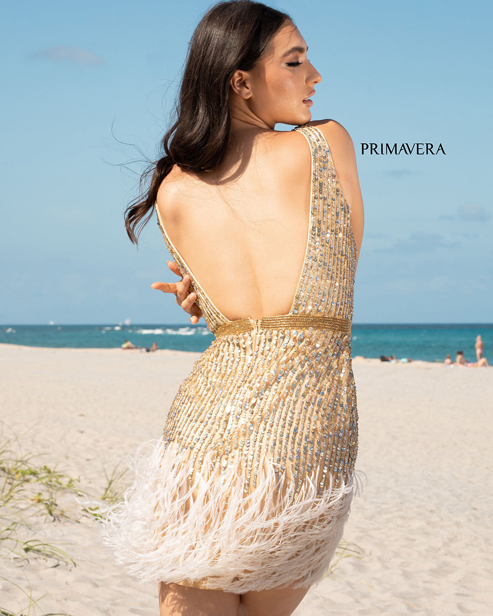 Primavera Couture Short Dress 3521 - Nude