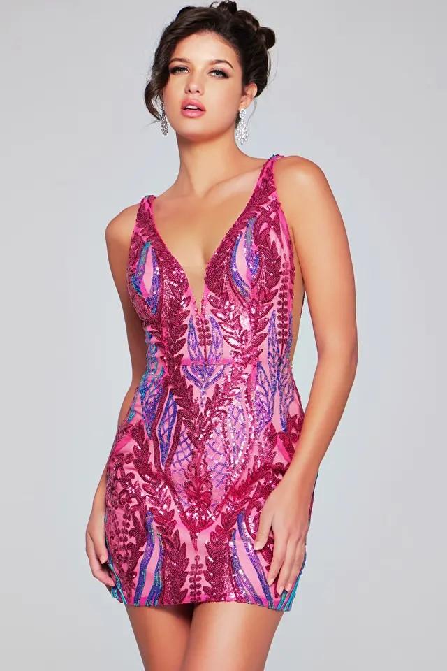 Jovani Short Evening Dress 36784 - Irredescent Hot Pink