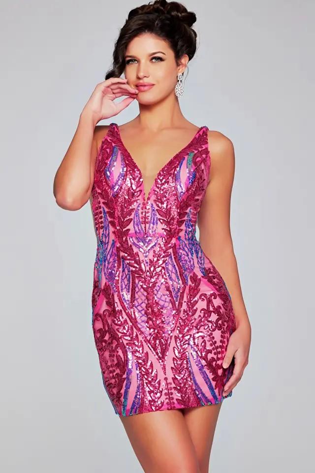 Jovani Short Evening Dress 36784 - Irredescent Hot Pink