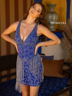 Primavera Couture Short Dress 3843 - Royal Blue