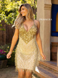Primavera Couture Short Dress 3851 - Gold