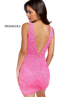 Primavera Couture Short Dress 3856 - Neon Pink