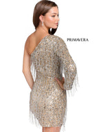 Primavera Couture Short Dress 3858 - Nude Silver