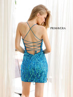 Primavera Couture Short Dress 4001 - Peacock