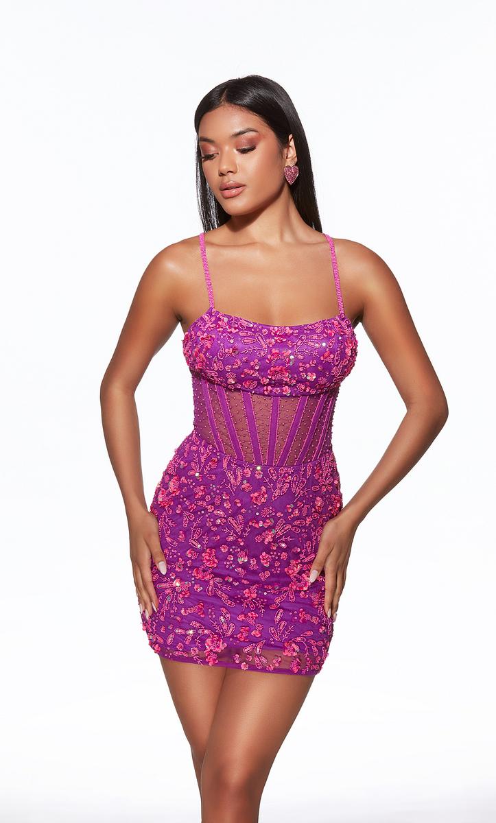 Alyce Paris Homecoming Dress 40093 - Neon Purple/Barbie Pink