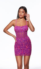 Alyce Paris Homecoming Dress 40093 - Neon Purple/Barbie Pink