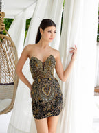 Primavera Couture Short Dress 4226 - Black Gold