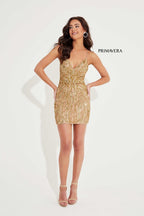Primavera Couture Short Dress 4250 - Nude Gold