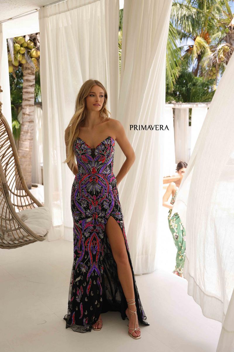 Primavera Couture Long Dress 4387 - Black Purple