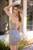 Primavera Couture Short Dress 4450 - Platinum