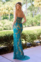 Primavera Couture Long Dress 4516 - Teal Gold