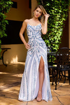 Primavera Couture Long Dress 4519 - Ivory Blue