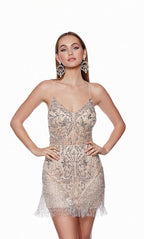 Alyce Paris Homecoming Dress 4672 - Latte/Silver
