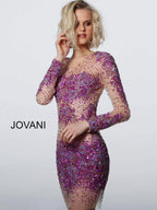 Jovani Short Evening Dress 47598 - Nude/Fushia