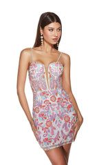 Alyce Paris Homecoming Dress 4881 - Ivory/Silver/Multi