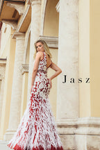 Jasz Couture Dress 7003 - Burgundy/White
