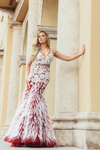 Jasz Couture Dress 7003 - Burgundy/White