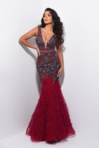 Jasz Couture Dress 7003 - Burgundy/White