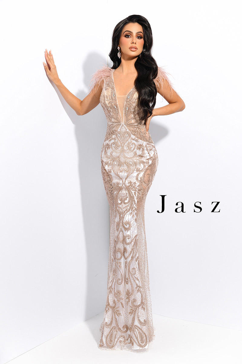 Jasz Couture Dress 7226 - White/Rose Gold