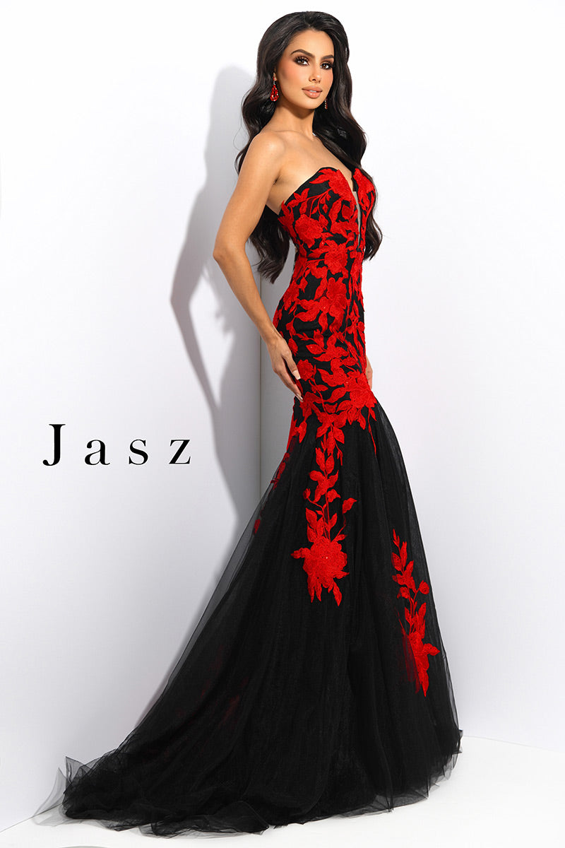 Jasz Couture Dress 7328 - Black/Red