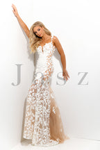 Jasz Couture Dress 7351 - White/Nude